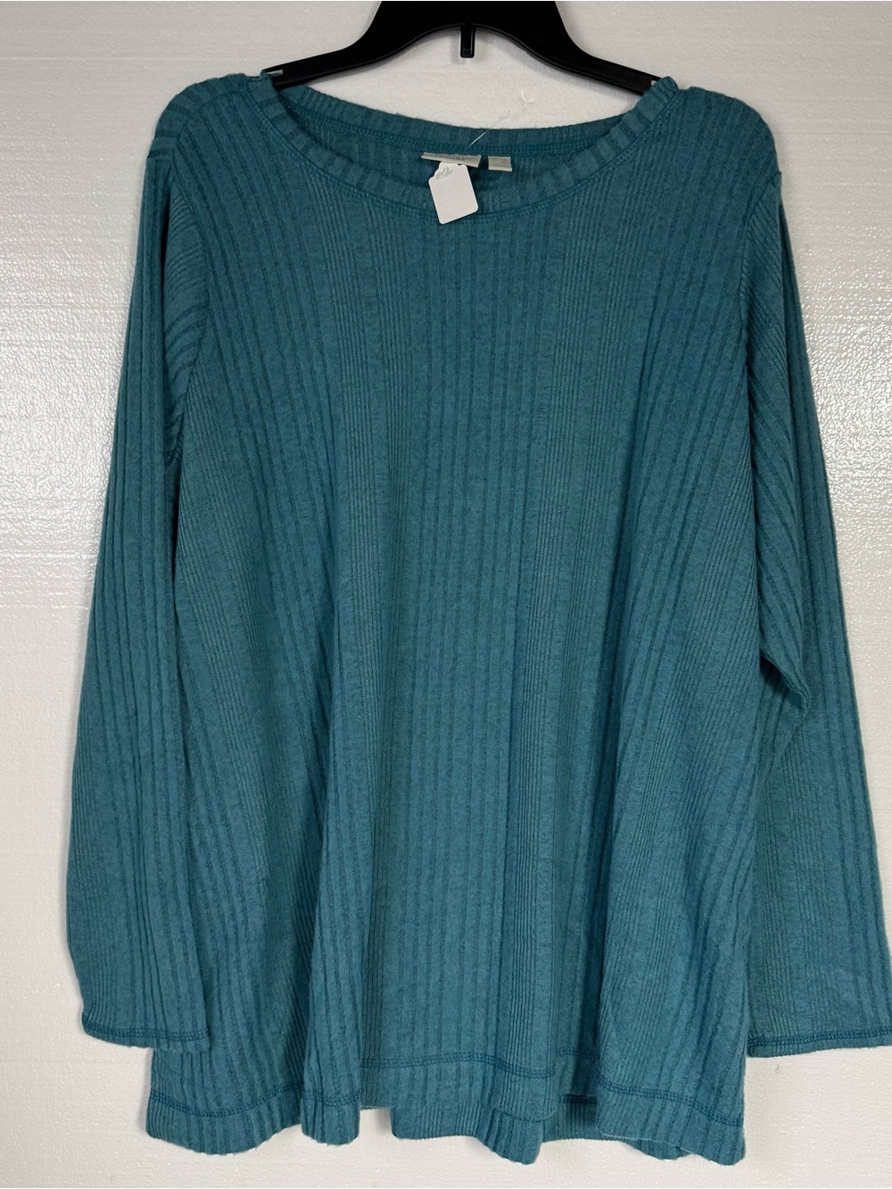 LOGO Lounge Women’s 2X Teal Ribbed Knit Long Sleeve Tunic Top Stretch Plus Soft